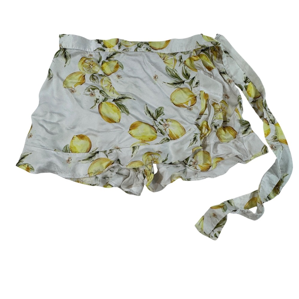 For Love & Lemons Lemon Print Ruffle Wrap Skort White Yellow Women's Large Boho